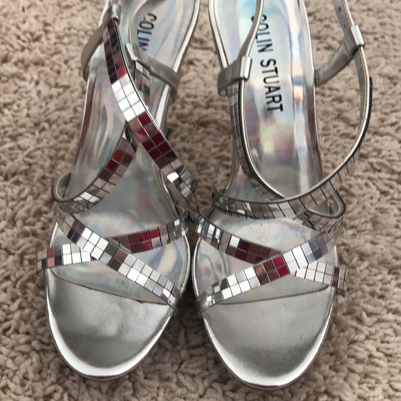 Silver mirrored wrap around,  open toe and heel sandal heels - Picture 6 of 8